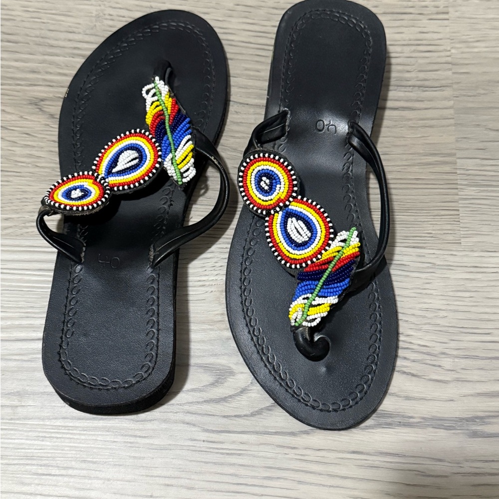Beaded Sandals Womens 9 Handmade Boho Tribal Maasai Kenya Colorful